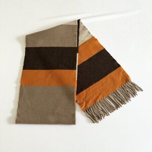 Express Wool Cashmere Scarf Made in Scotland Orange Brown Colorblock Fringe